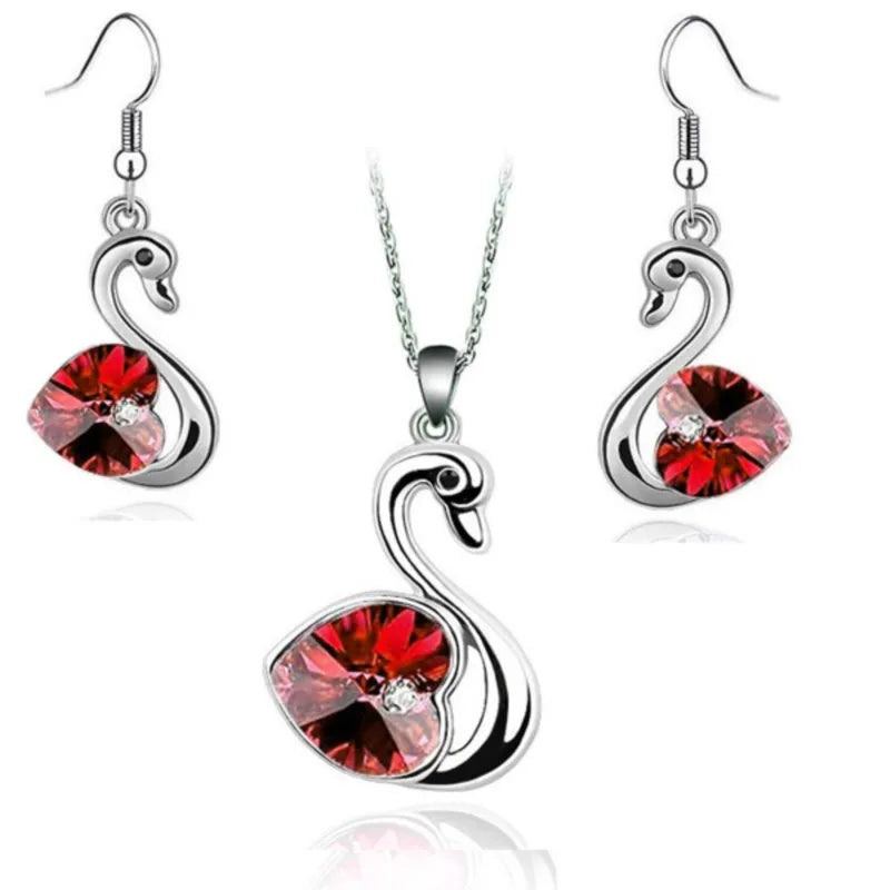 Crystal swan Pendant charm lover fashion Jewelry set birthday gift present Necklace Earring dropshipping quality charm girl date Crystal swan Pendant charm lover fashion Jewelry set birthday gift present Necklace Earring dropshipping quality charm girl date
